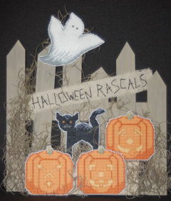 These rascals were stitched on 14ct vinyl weave and are approx. 4-5" x 4-5" in size.